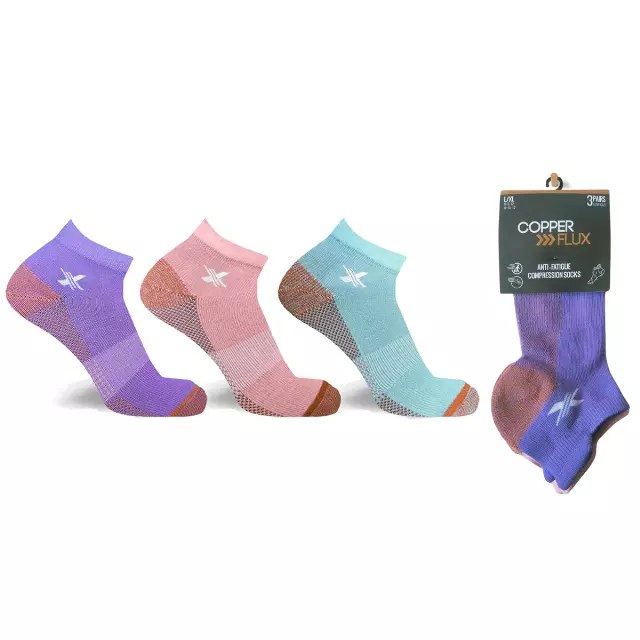COPPER-INFUSED ANKLE SOCKS (3-PAIRS PACKED TOGETHER) — Small/Medium · SKU EF-3ALVCAS-M