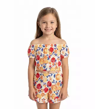 GIRLS PINK Top W Elastic Neck Hem And Ruffle Short Set - 2879404