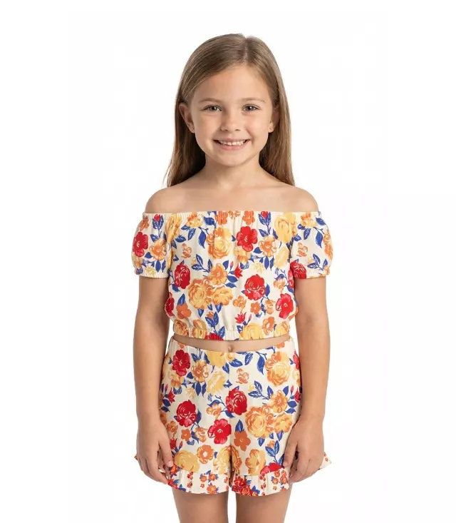 GIRLS PINK Top W Elastic Neck Hem And Ruffle Short Set - 2879402