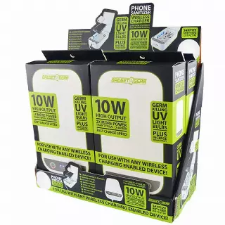 Cell Phone Sanitizer and Wireless Charger 10 Watts - 4 Pieces Per Retail Ready Display 21942