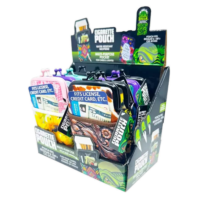Neoprene Cigarette Pouch with Pocket - 8 Pieces Per Retail Ready Display 25138