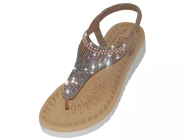 W9809L - Women's "Easy USA" Rhinestone Upper Sandals — Rose Gold (W9809L-RG) / 5-10 Assorted