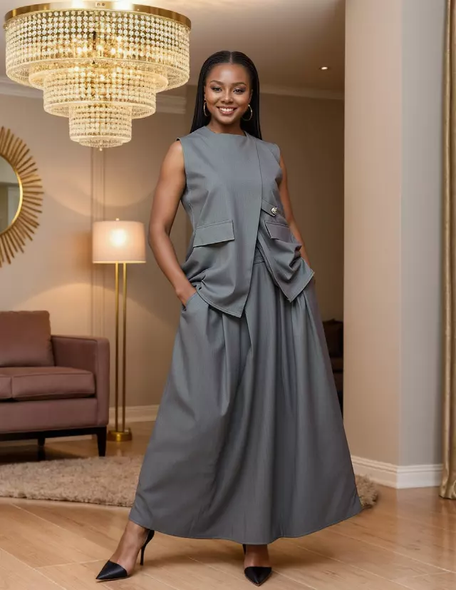 26007 - Women's Top & Skirt 2-Pcs Set - $25 Each (3-Pcs Pre Pack) — Grey / (M-L-1X) 3-Pcs