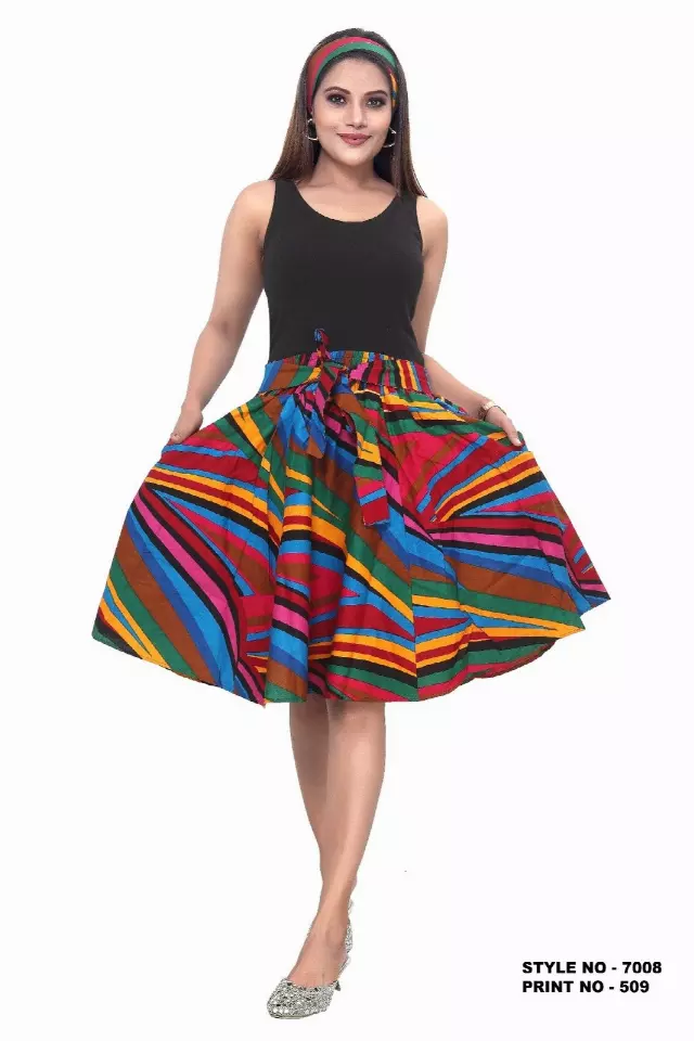 7008SK - NEW PRINTS ALERT - Elastic Short African Print Skirt - 24" - (3/pk) - Free Size - $15.00 Each — Free Size / Print-509