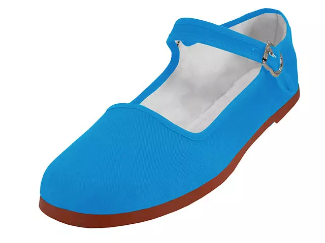 T2-114L - Women's "Easy USA" Cotton Upper Classic Mary Jane Shoes — Turquoise (T2-114L-Q) / 38