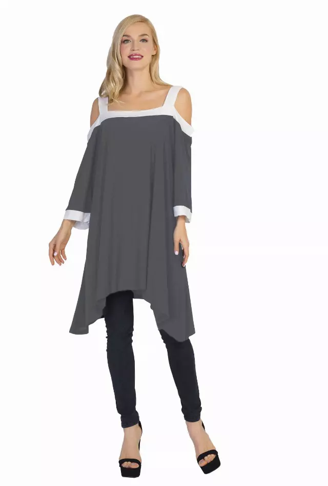 CHH-16170 - Soft & Lightweight Plus Size Cold-Shoulder Stretch Tunic & Dress (6-PCS PRE-PACK) — GREY
