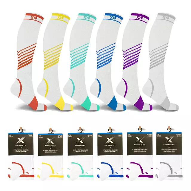 Ultra V-Striped White Edition Compression Socks - 6 ASST COLORS — Small/Medium