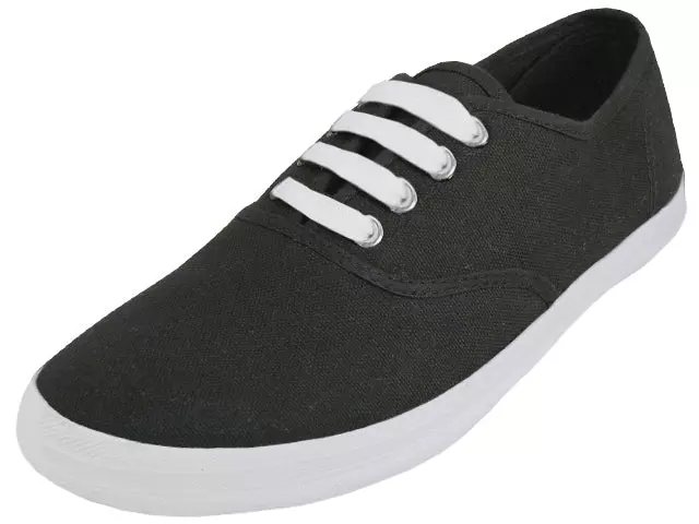 U324L - Women's Casual Canvas Upper Lace Up Shoes — Black with White Out Sole (U324L-Bk) / 6-11 Assorted