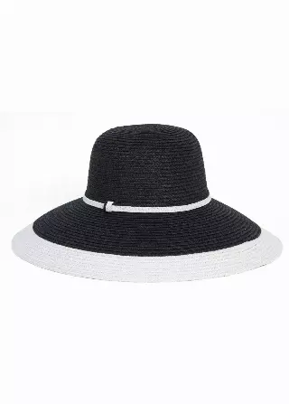 Straw Two-Tone Floppy Hat — Black/White