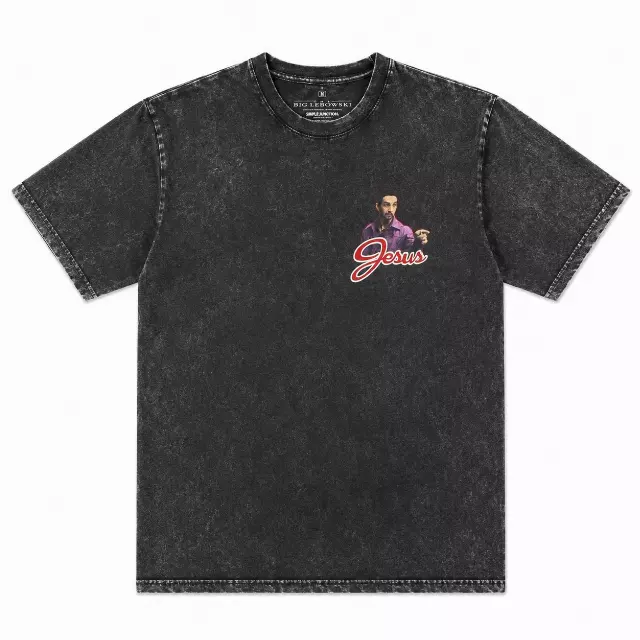 THE BIG LEBOWSKI BOWLING WITH JESUS T-SHIRT GREY