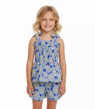 GIRLS PINK Smocked Top With Bows Woven Short Set - 2881604