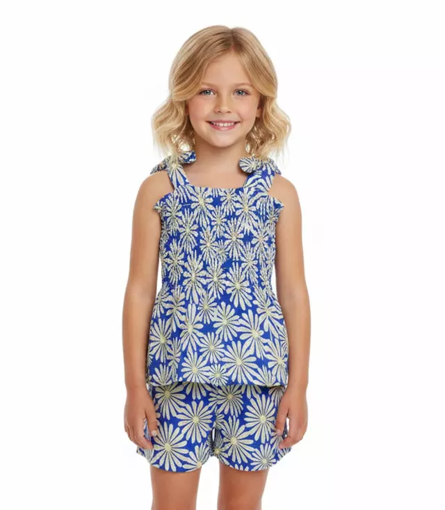 GIRLS PINK Smocked Top With Bows Woven Short Set - 2881604