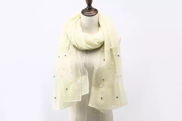 A101 Beige Sheer Spring Scarf with Pearl