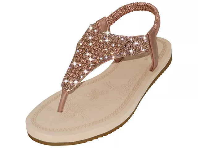 W7902L - Women's "Easy USA" Rhinestone Upper Comfortable Sandals — Rose Gold (W7902L-RG) / 6-11 Assorted