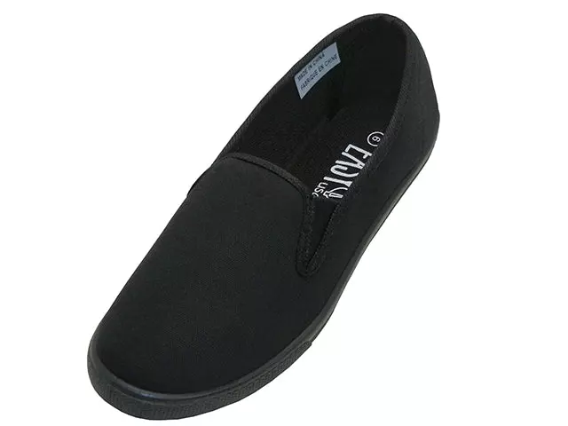 S316L - Women's "Easy USA" Slip on Twin Gore Cotton Upper Shoes — All Black (S316L-BB) / 5-10 Assorted