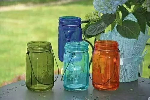 GP5007ASST – 6.5” tall mason jar with metal handle. asst. colors-“CS/16 pcs”