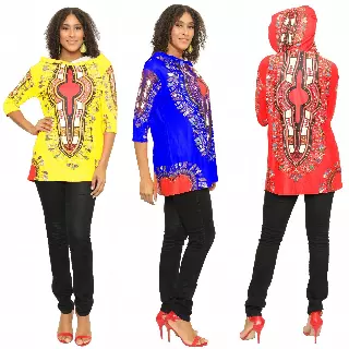 17029- Women's One Size Dashiki Tunic Top with Hood -One Size (6-PCS PRE-PACK)