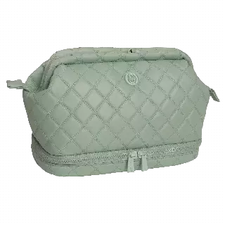 Joan & David Diamond Quilted Puffer Sport Nylon Cosmetic Bag — 104-SAGE