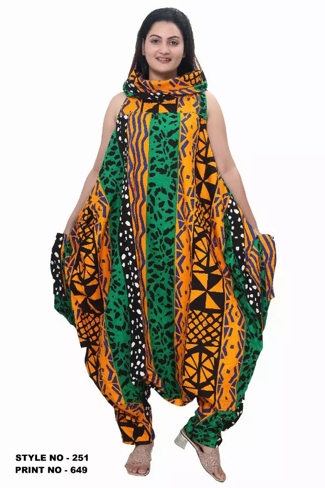 251A - Cowl Neck African Wax Jumpsuit/Dress (3 PCS PRE-PACK) - $35 Each — One Size (4 - 26) / Print-649