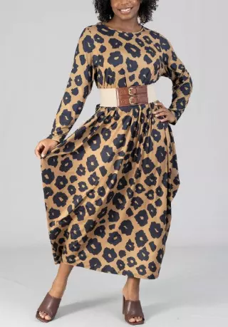 CHH-21069 ON SALE!!! Animal Print Long Sleeve Maxi Dress - One Size (6-PCS PRE-PACK) ($12.00 Each)
