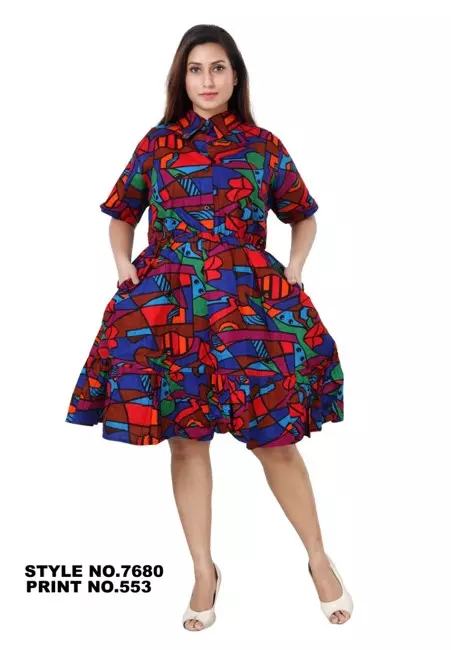 7680A - ON SALE!!! 100% COTTON PRINTED PLEATED BOTTOM FRILL DRESS (3 PCS PRE-PACK) - $15 EACH — One Size (4 - 24) / Print-553