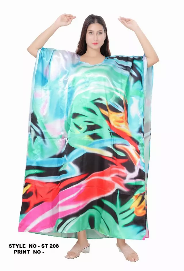 ST - Satin Abtract Kaftan - (3 Pcs Pre pack) - $10 Each — One Size (4-22) / Aqua
