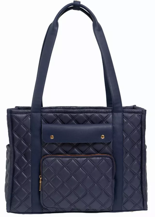 Joan & David The Daphne Diamond Quilted Square Tote — 600-NAVY