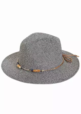 Adrienne Vittadini Beaded Band Straw Panama Hat — BLACK