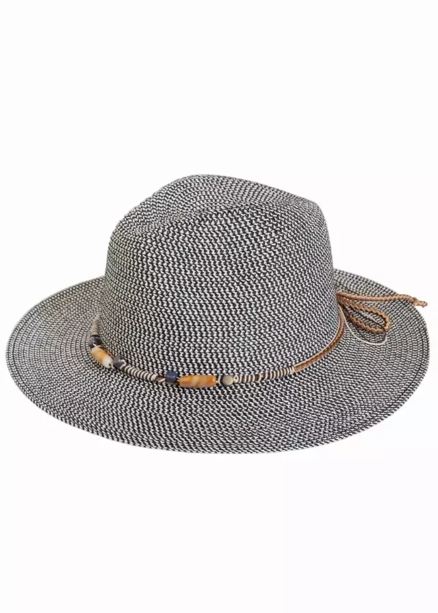 Adrienne Vittadini Beaded Band Straw Panama Hat — BLACK