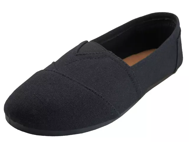 S308L - Women's "Easy USA" Slip-on Casual Canvas Shoes — All Black (S308L-BB) / 6-11 Assorted
