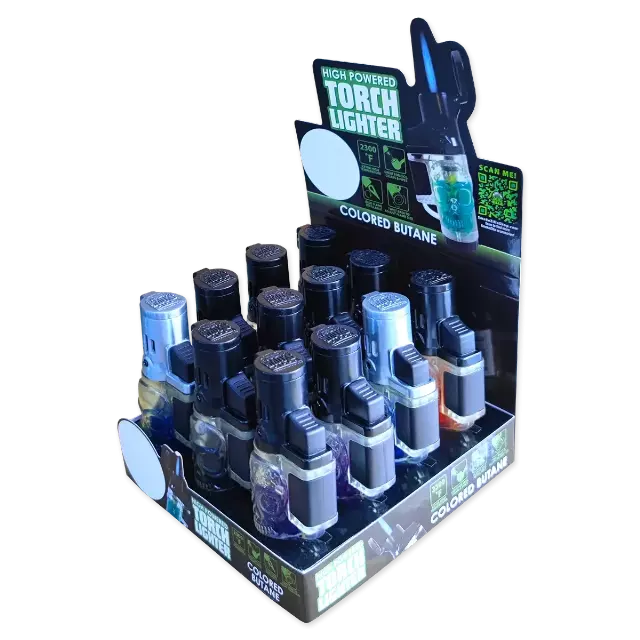 Colored Butane Molded Torch Lighter - 12 Pieces Per Retail Ready Display 22383