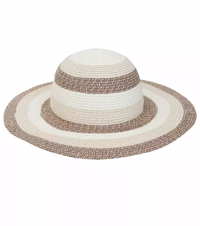 Magid Straw Striped Two Tone Color Block Floppy Sun Hat — NATURAL/MULTI