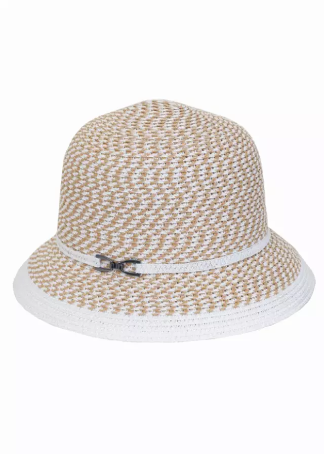 Magid Two Tone Metal Accent Straw Bucket Sun Hat — WHITE