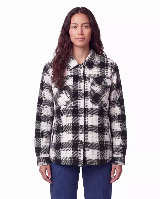 Ladies' Plush Shacket with Sherpa Lining #35 — Black / White / S-M-L-XL-2X