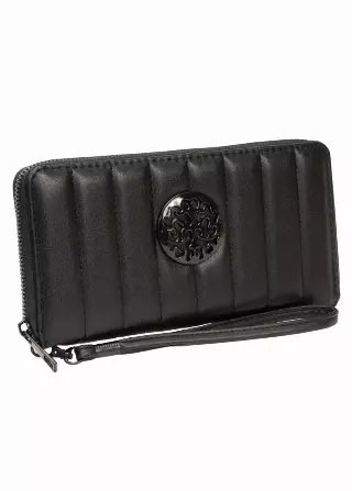 Rebecca & Rifka Smooth Tubular Quilt Medallion Zip Wristlet Wallet — BK/BK