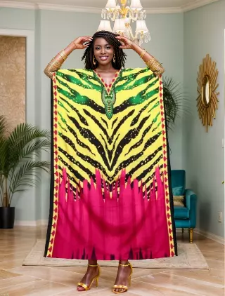 PNA-1461 - Women's Colorful Print Kaftan Dress - One Size (6-PCS PRE-PACK-$7 Each) — One Size (4-24) / Print-1461C