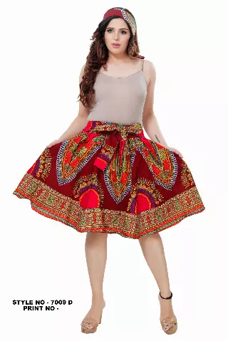 7009 - Ankara Skirt Dashiki Print African Wax Skirt (3-PCS PRE-PACK) - $15.00 Each — One Size (4-18) / Maroon / 3-Pcs Per Pack