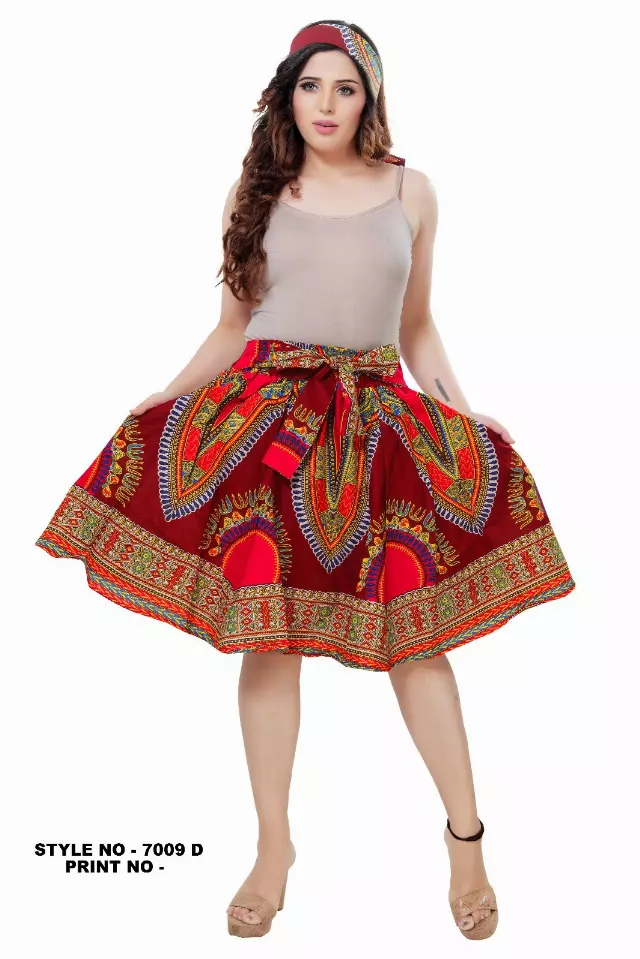 7009 - Ankara Skirt Dashiki Print African Wax Skirt (3-PCS PRE-PACK) - $15.00 Each — One Size (4-18) / Maroon / 3-Pcs Per Pack