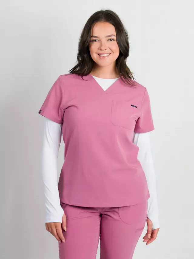 Camilla | Slim 1 Pocket Scrubs Top — Mauve / XXS