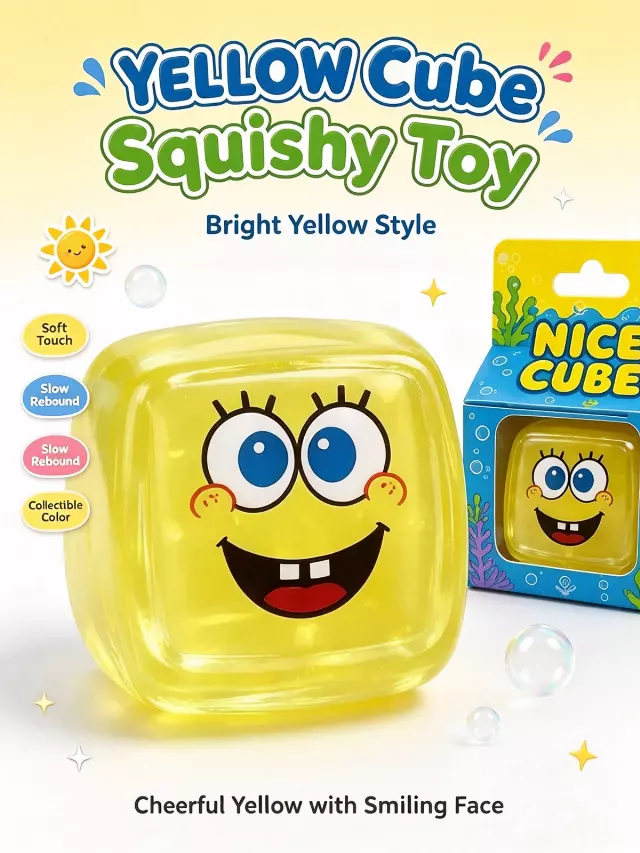 Individually Boxed Cube Squishy Toys – 4-Pack Assorted Colors — YELLOW