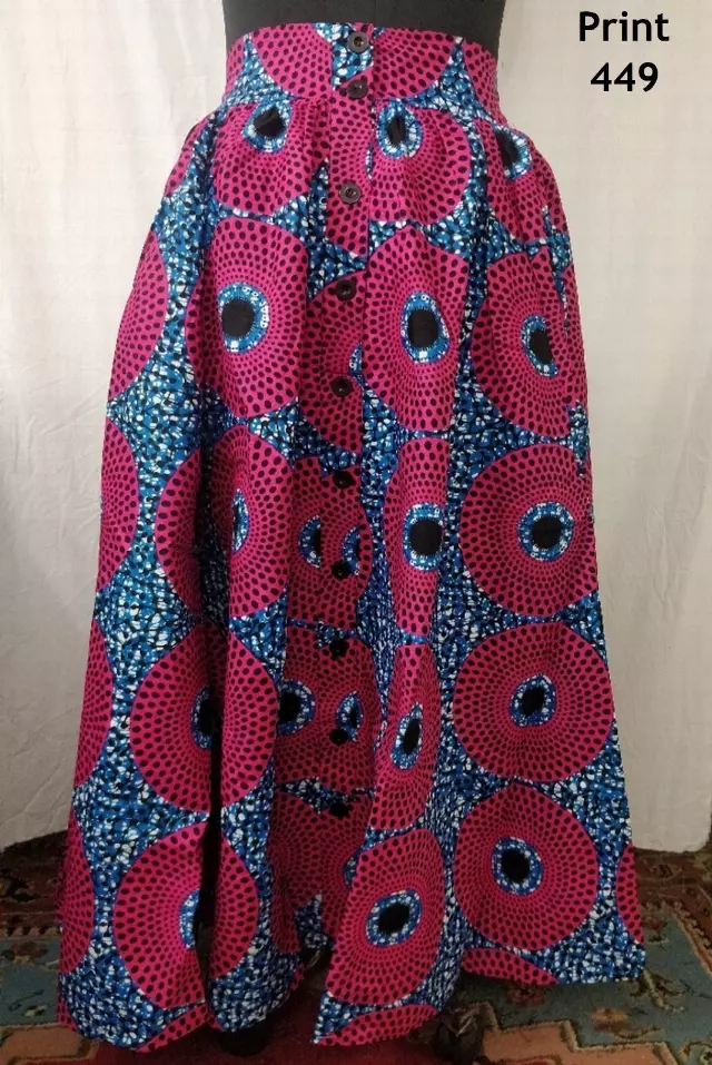 9053 - Button Down 8 Panel Authentic African Skirt (3 PCS PRE-PACK) ON SALE - $18 Each — One Size (4 - 24) / Print-449
