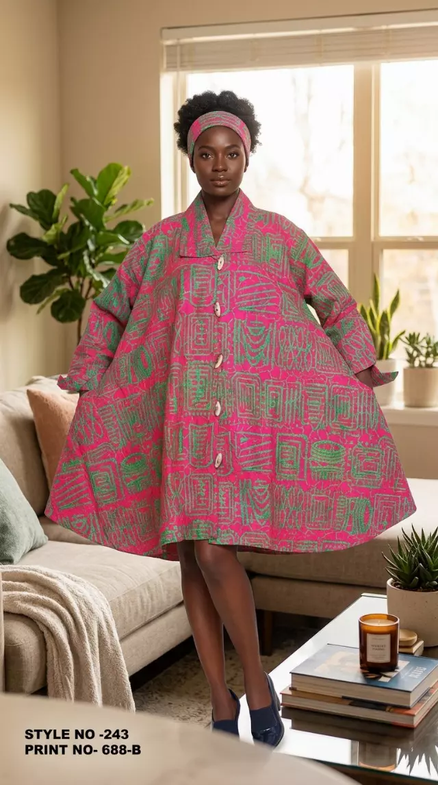 243 - NEW PRINT ALERT Big Button Authentic African Tunic Dress (3 PCS PRE-PACK) - $25.00 EACH — One Size (4 - 24) / Print-688B