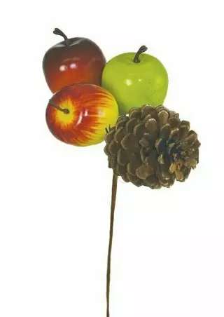 PPX2005 – Assorted colored apples and pine cone pick (boxed 1dz)-min 1 dz- case 24 dz