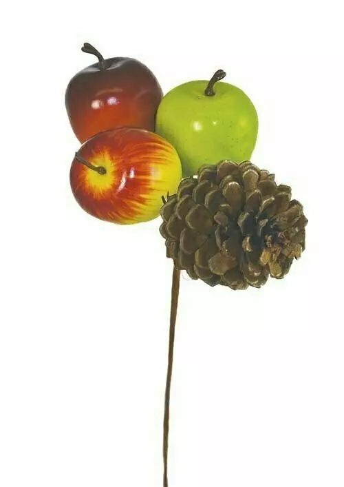 PPX2005 – Assorted colored apples and pine cone pick (boxed 1dz)-min 1 dz- case 24 dz