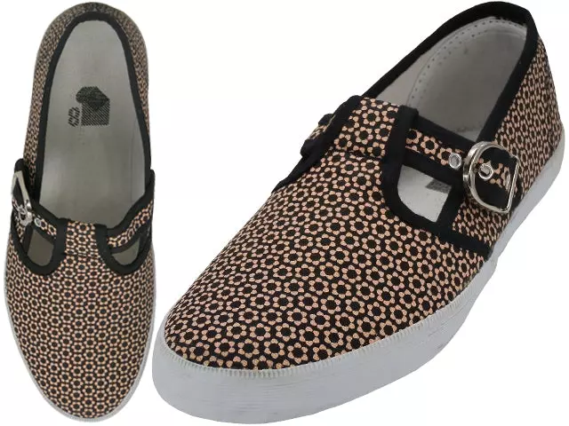 U245L - Women's T-Strap Canvas Shoes — Micro D, Print (U245L-MICRO D. RPINT) / 6-10 Assorted
