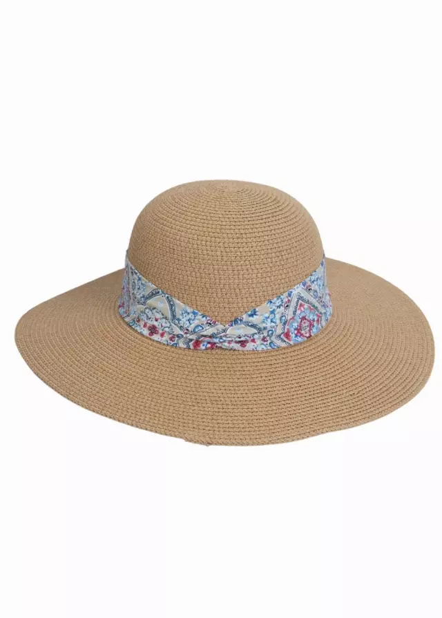 Magid Geometric Print Ribbon Straw Floppy Hat — TOAST