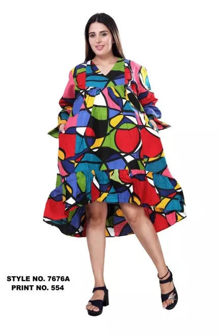 7676 A - ON SALE!!! PRINTED BOTTOM FRILL DRESS (3 PCS PRE-PACK) - $15.00 EACH — One Size (4-24) / Print-554