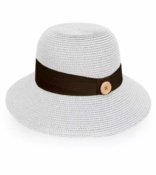 Magid Straw Button Ribbon Bucket Hat — WHITE
