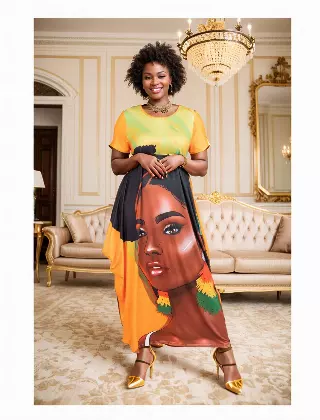 22162 Flag-Print with Face Maxi Dress - One Size (3-PCS PRE-PACK) ($15 Each)