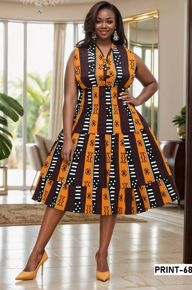 5006-Button Down Dress-$15 each - 3 pc pre pack — One Size (4 - 24) / Print-681